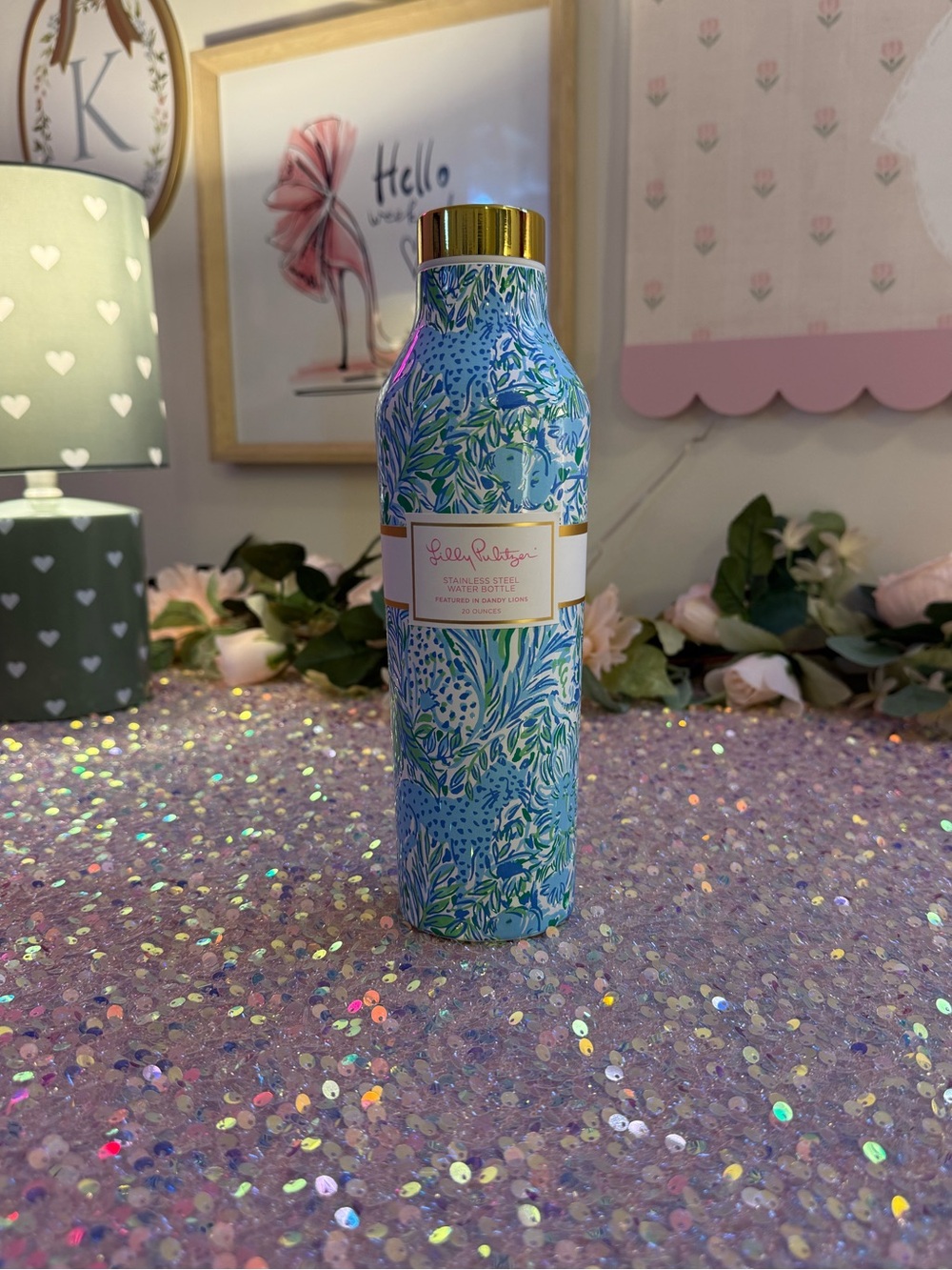 NWT Lilly Pulitzer 20 oz Stainless Steel Water Bottle in "Dandy Lions."